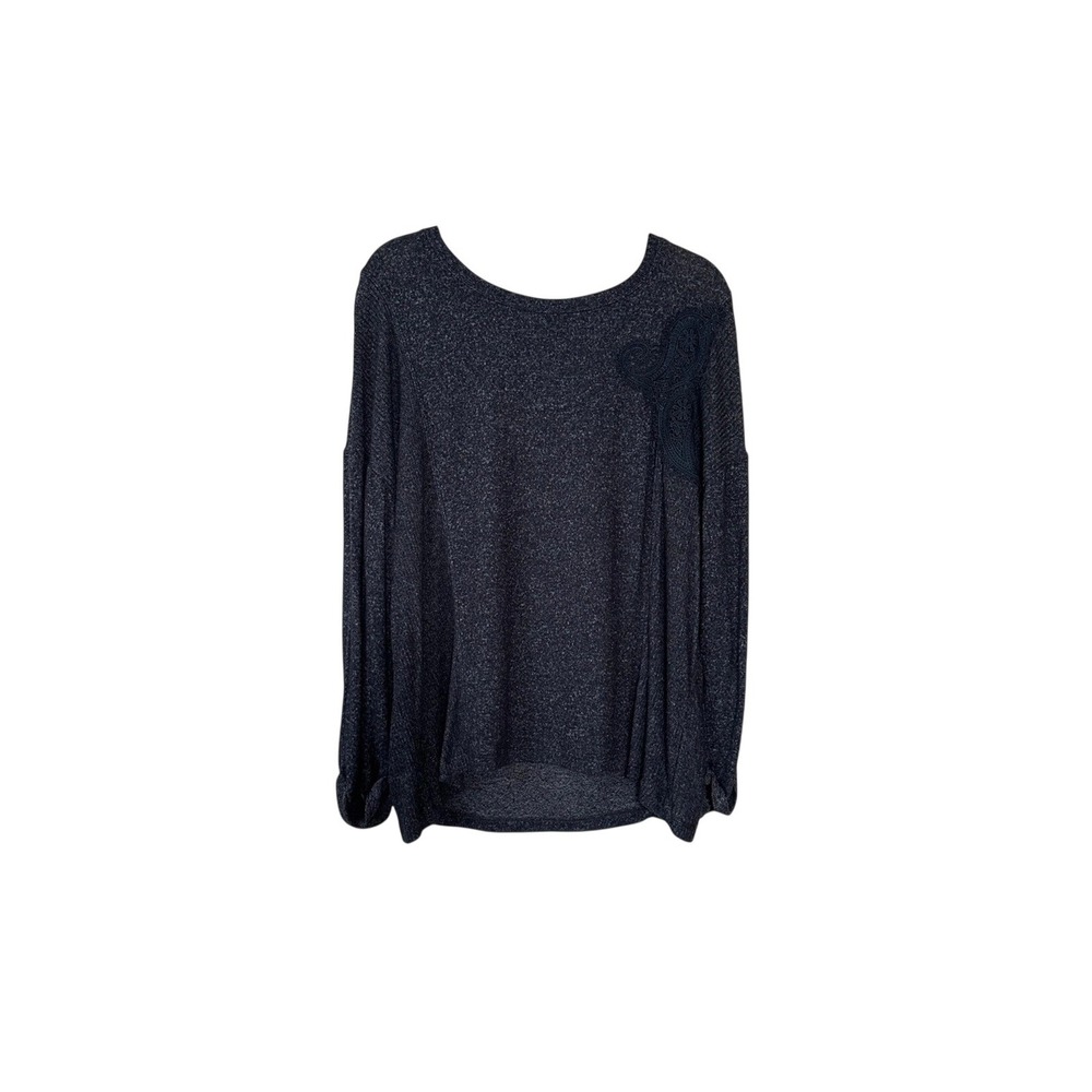 3/$20💥 Bobeau Knit Top Crochet Relaxed Fit Rolled Sleeve Charcoal Sz Lg